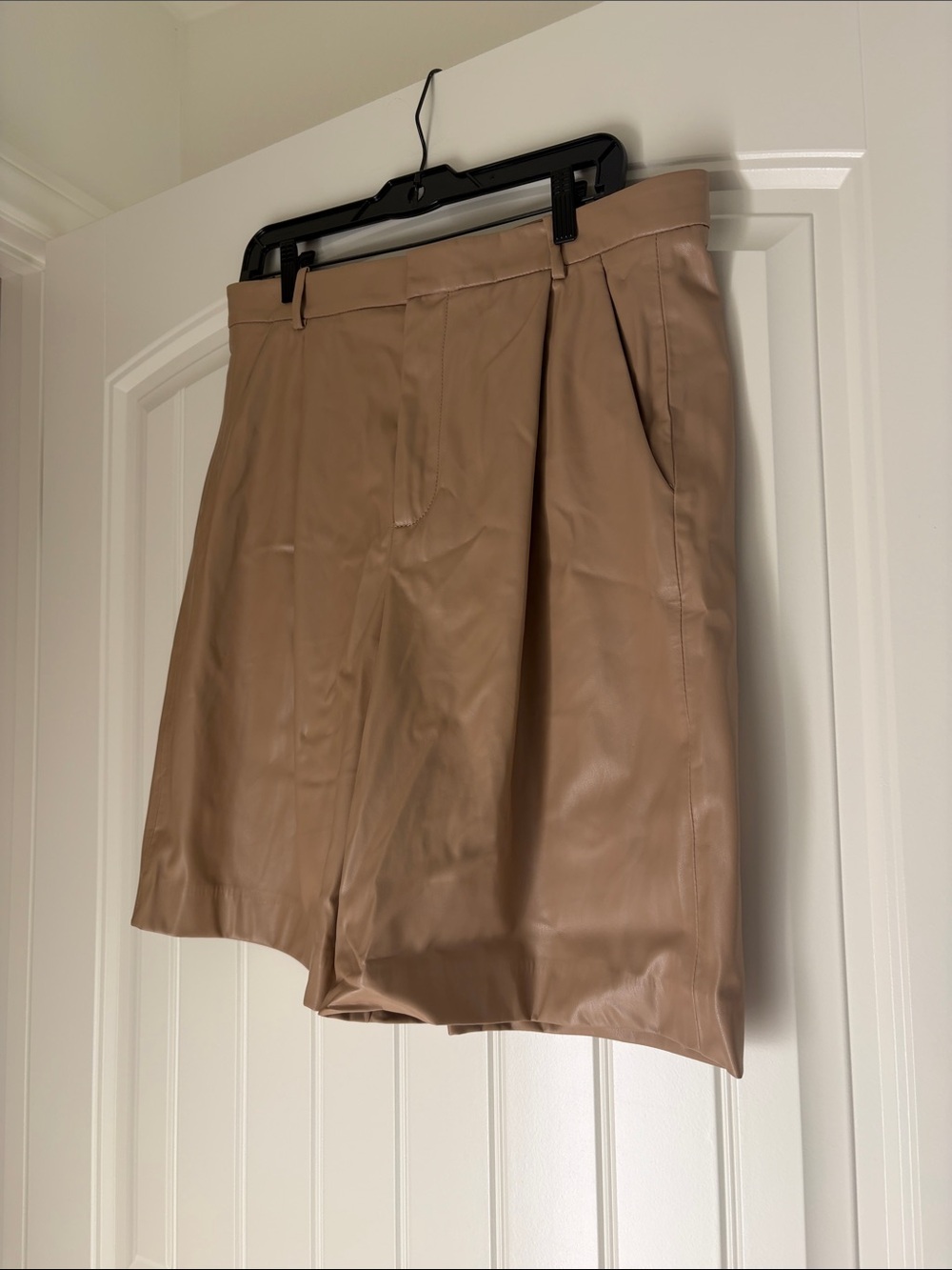 Zara Women's Tan Faux-Leather Bermuda Shorts